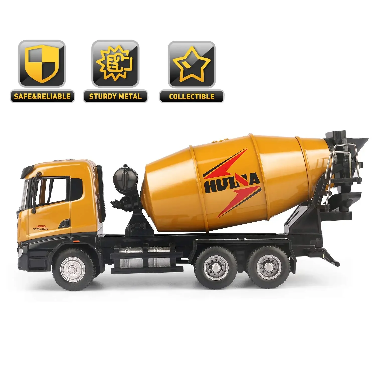 

HUINA 1/50 Simulation Alloy Mixer Truck Model Sliding Engineering Heavy Vehicle Rotation Discharge Car Toy for Chlidren's Gifts