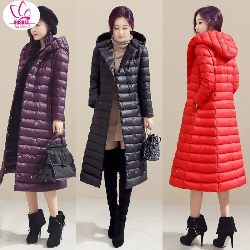 

SUSOLA 2023 new long puffer thick shiny down cotton jacket for women winter quilted winter coat