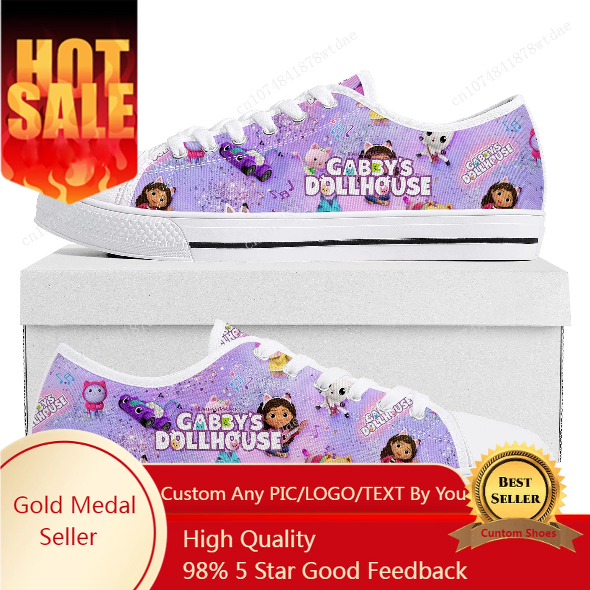 

GabbysDollhouse Low Top Sneakers Womens Mens Teenager Gabbys High Quality Canvas Sneaker Couple Comics Manga Custom Made Shoes