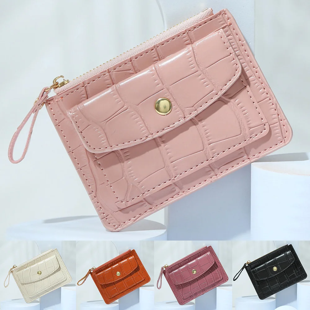 

PU Leather Coin Purse Crocodile Pattern Mini Zipper Hasp Short Wallet Solid Color Money Clutch Bag For Girls Ladies Card Holder