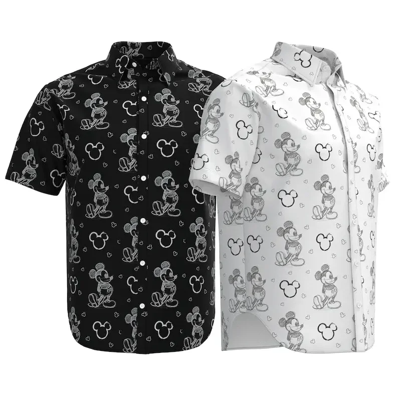 

2024 New Disney Hawaiian Shirt Fashion Mickey Mouse Sketch Doodle Men Women Shirt Disneyland Short Sleeve Button Shirt Casual
