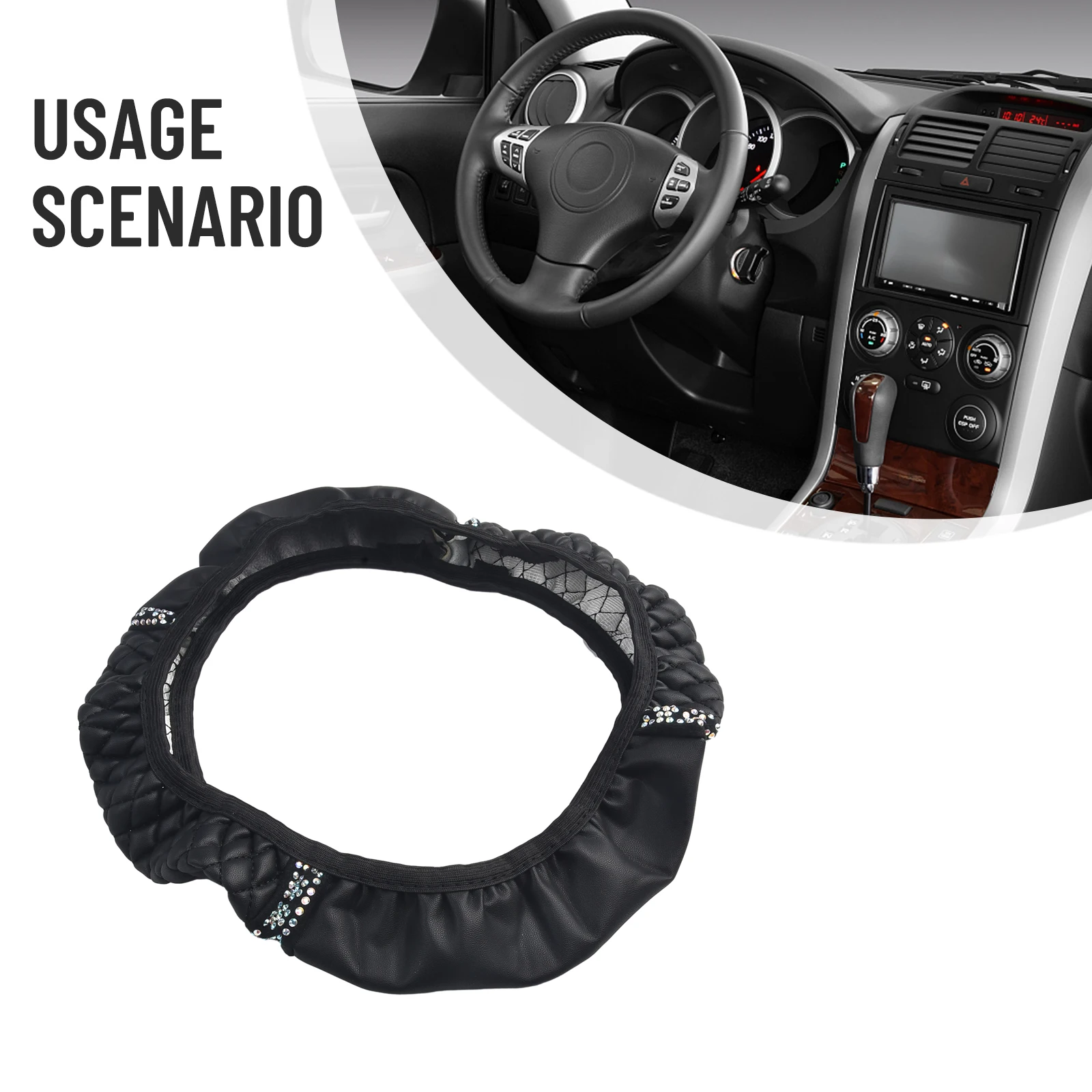 1x Universal 15''/38cm Car SUV PU Leather Diamond Steering Wheel Cover Black Auto Interior Accessories Waterproof UV-Resistant
1x Universal 15''/38cm Car SUV PU Leather Diamond Steering Wheel Cover Black Auto Interior Accessories Waterproof UV-Resistant