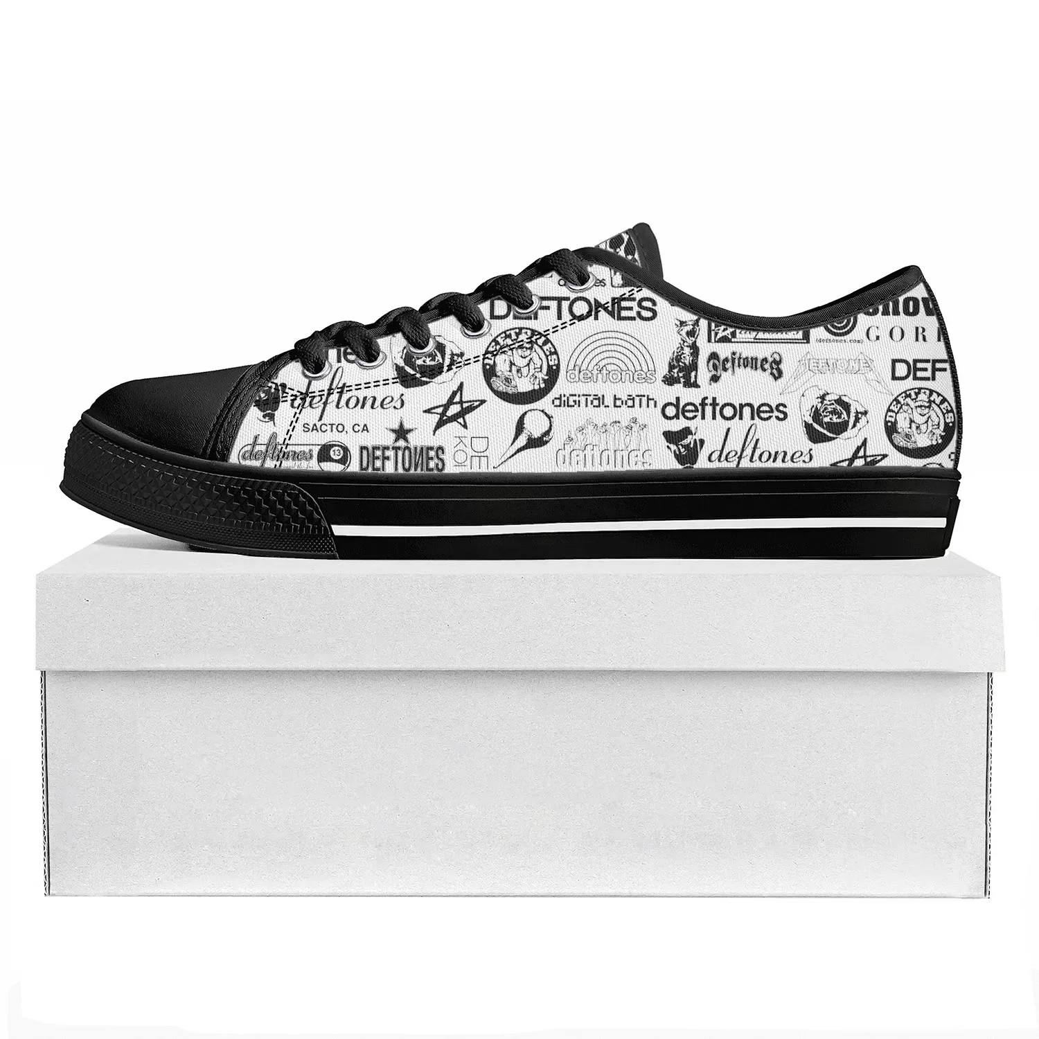 

D-Deftones Rock Band Low Top High Level Sneakers Mens Womens Teenager Canvas Radiohead Of The Metal Scene Skeleton Couple Shoes