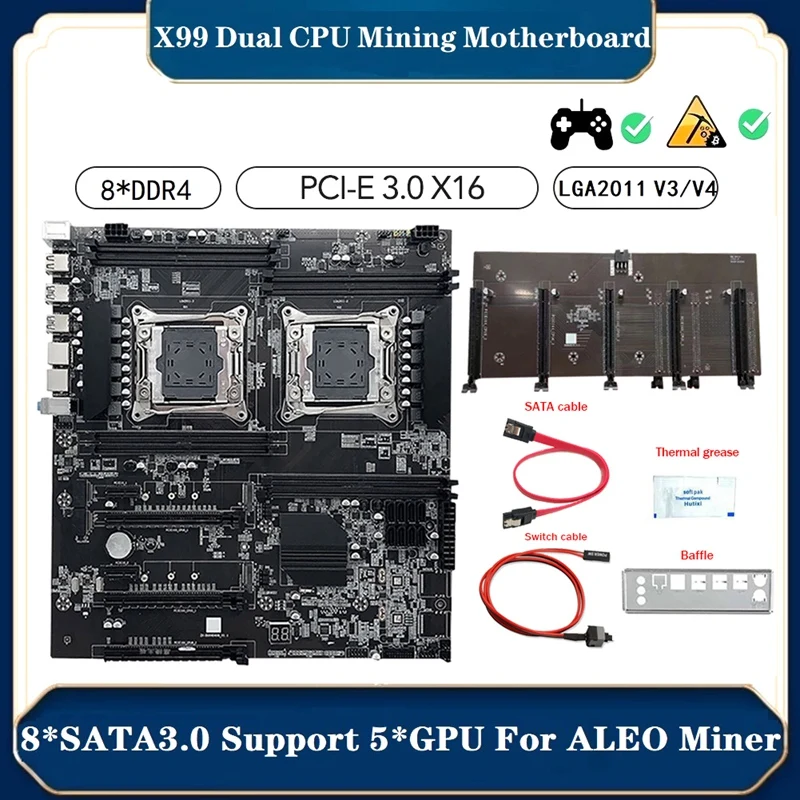 X99 ALEO Mining Motherboard +Switch Cable+Thermal Grease+Baffle LGA2011 V3/V4 8XDDR4 Slot SATA3.0 Support 5 GPU
X99 ALEO Mining Motherboard +Switch Cable+Thermal Grease+Baffle LGA2011 V3/V4 8XDDR4 Slot SATA3.0 Support 5 GPU