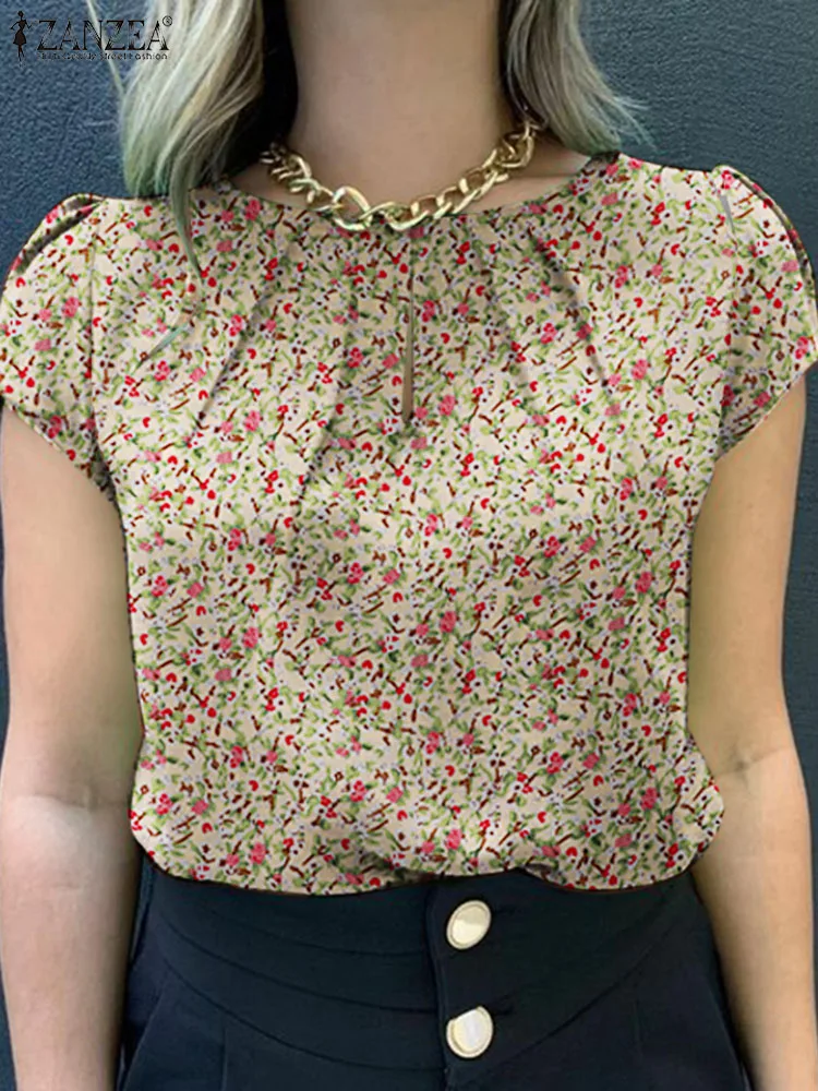 

ZANZEA Bohemain Vintage Blouse Elegant Summer Shirt Women Stylish Short Sleeve Tunic Tops Casual Floral Printed Blusas Oversize