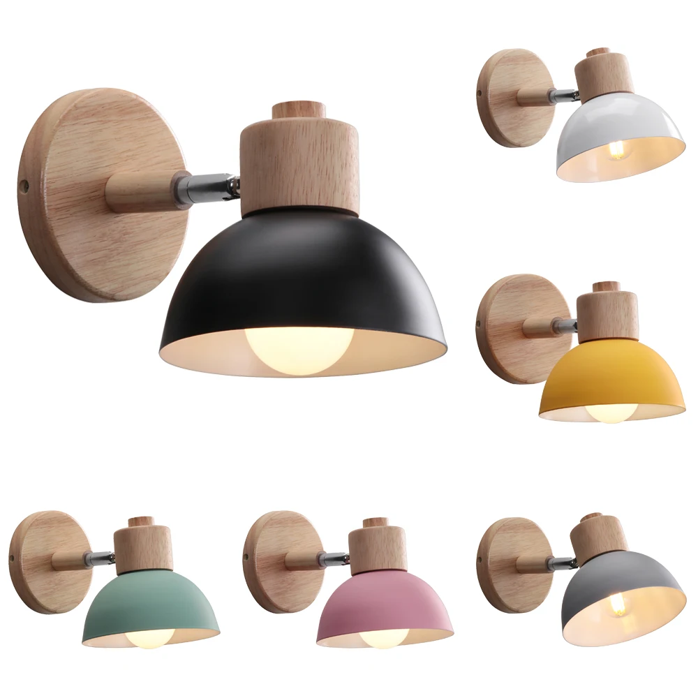 

Nordic Wooden Wall Light Modern Wall Sconce For Bedroom Bedside Lamp Living Room Home Lighting Macaroon 7 Color Steering Head