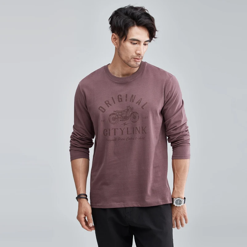 

CKNE 220g Xinjiang Staple 2024 Spring New Loose Casual Pure Cotton Round Neck Printed Long Sleeved T-shirt For Men