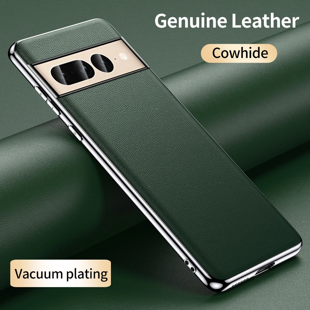 

Genuine Cowhide Leather Phone Case for Google Pixel 8 7 6 Pro 7A 6A 8Pro Luxury Plating Shockproof Full Protection Back Cover