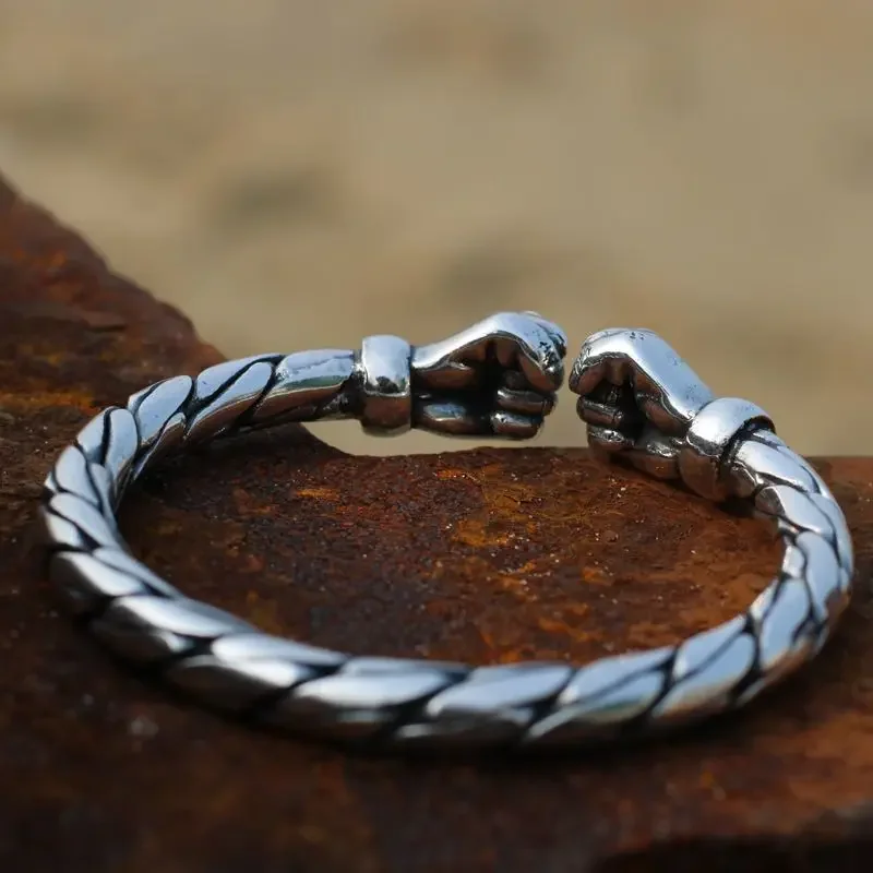 

Powerful Strike S925 Silver Men's Bracelet fried dough twist Double fist Twisted Pattern Vintage Old style Couple Bracelet