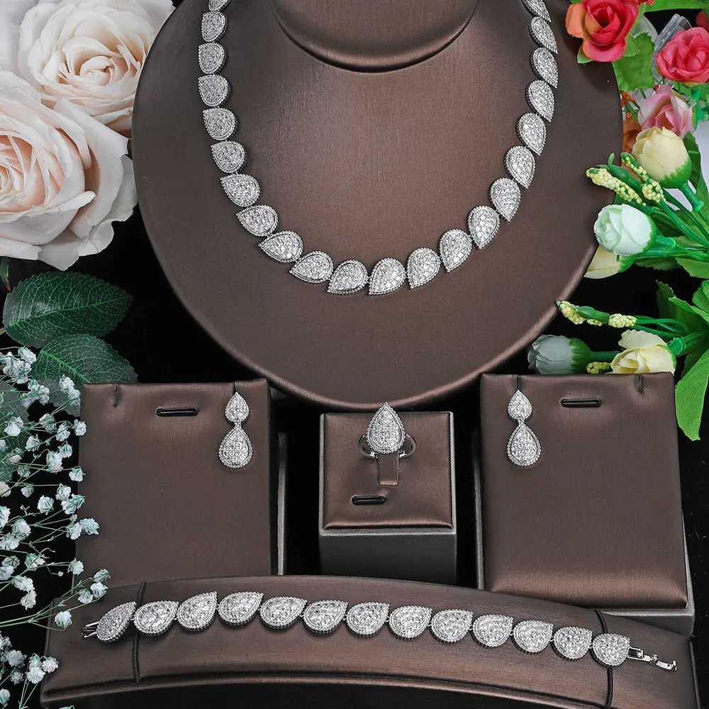 

Высокое качество циркония марокканской свадебной моды ювелирные изделия набор Ливия 4 шт CZ невесты ожерелье дамы серьги свадебный набор