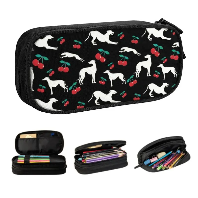 Cute Greyt Greyhound Cherry Pencil Case for Girl Boy Large Storage English Sighthound Whippet Dog Pencil Bag School Supplies
Cute Greyt Greyhound Cherry Pencil Case for Girl Boy Large Storage English Sighthound Whippet Dog Pencil Bag School Supplies