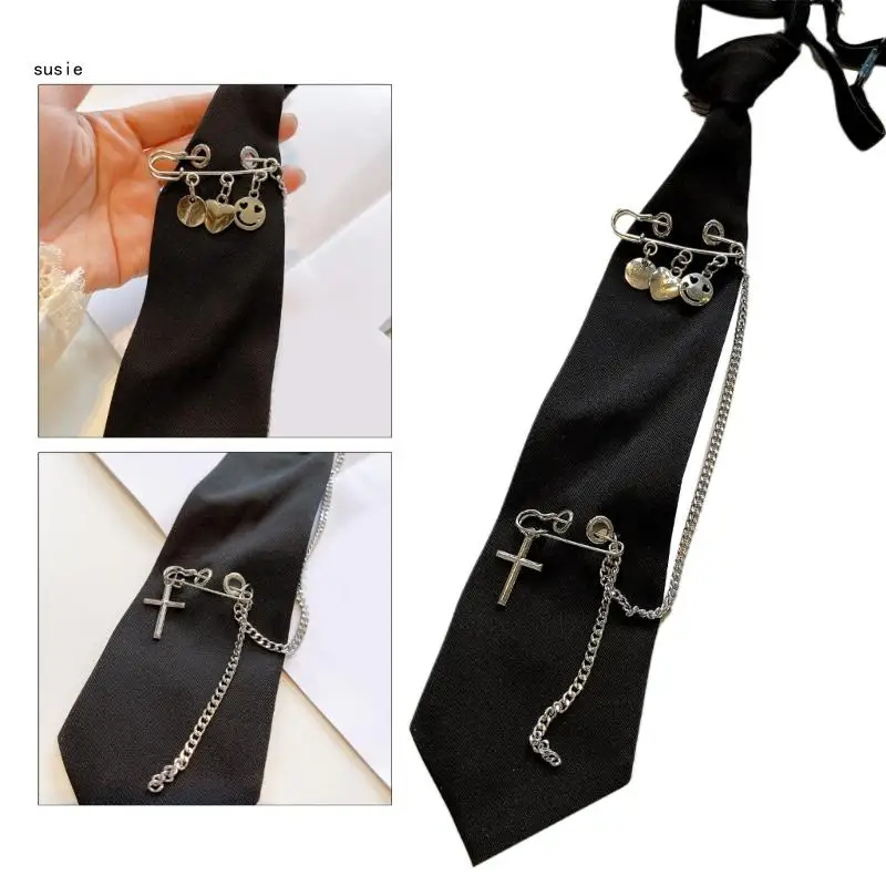 

X7YA готический галстук для женщин, металлическая цепочка в стиле панк, крестики с кисточками, предварительно завязанный черный