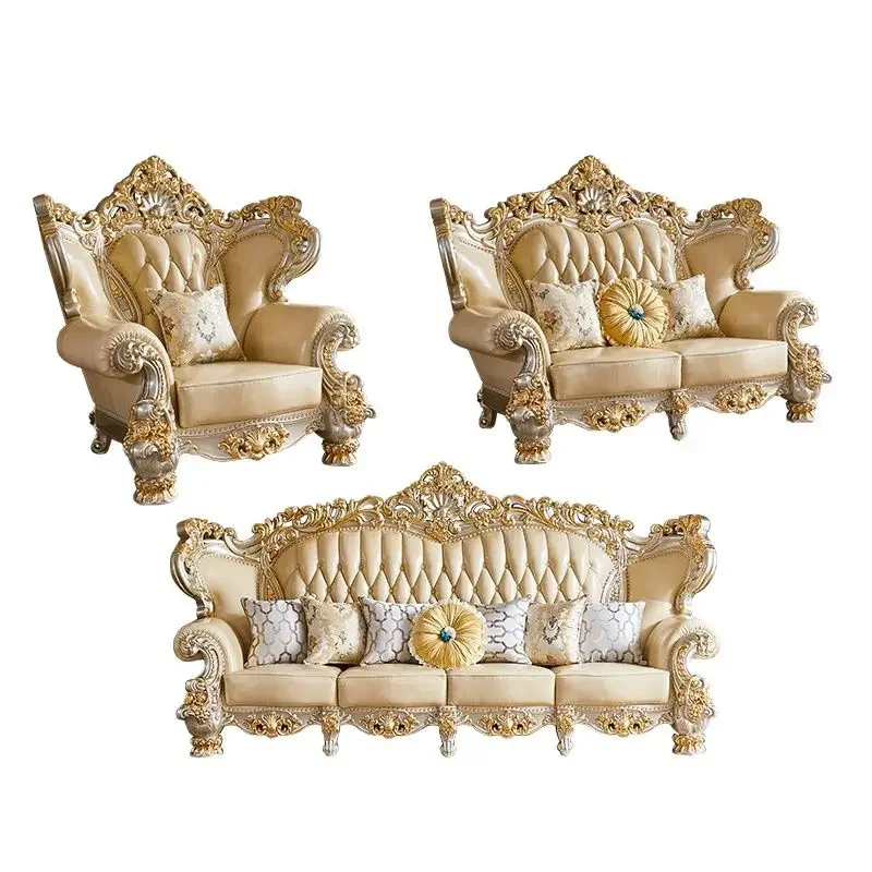 European-style leather sofa villa living room 124 combination of luxury all solid wood carving large high-end sofa 
European-style leather sofa villa living room 124 combination of luxury all solid wood carving large high-end sofa