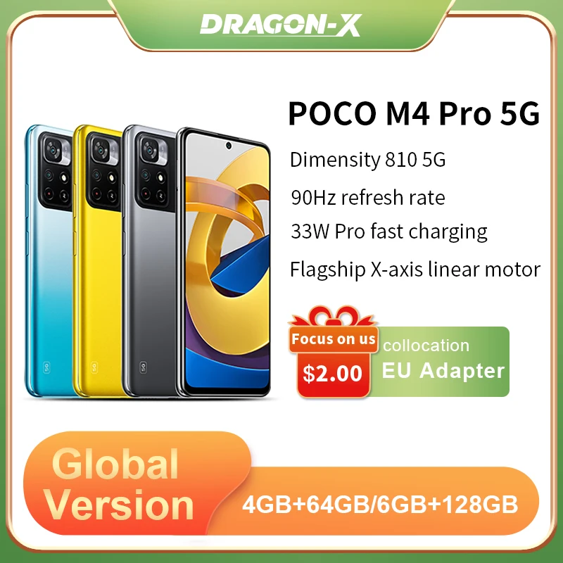Глобальная версия смартфона POCO M4 Pro 5G NFC 4 Гб 64 Гб/6 ГБ 128 Dimensity 810 6 дюйма FHD + Dot Display 33