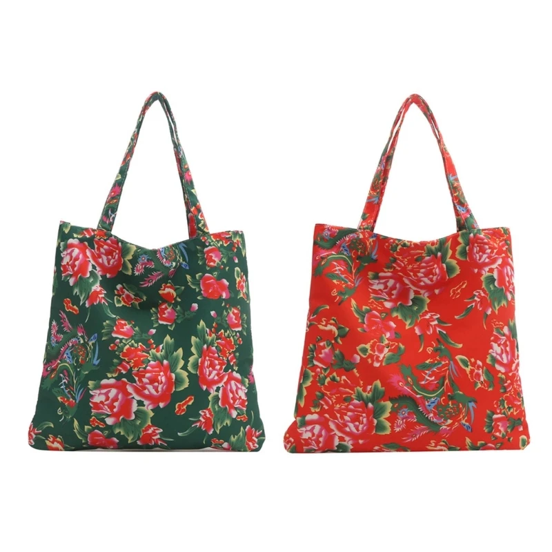 

Personality Large Capacity Handbag Chinese Style Ethnic Flower Printed Tote Bag Purse for Women Perfect for Any Occasion