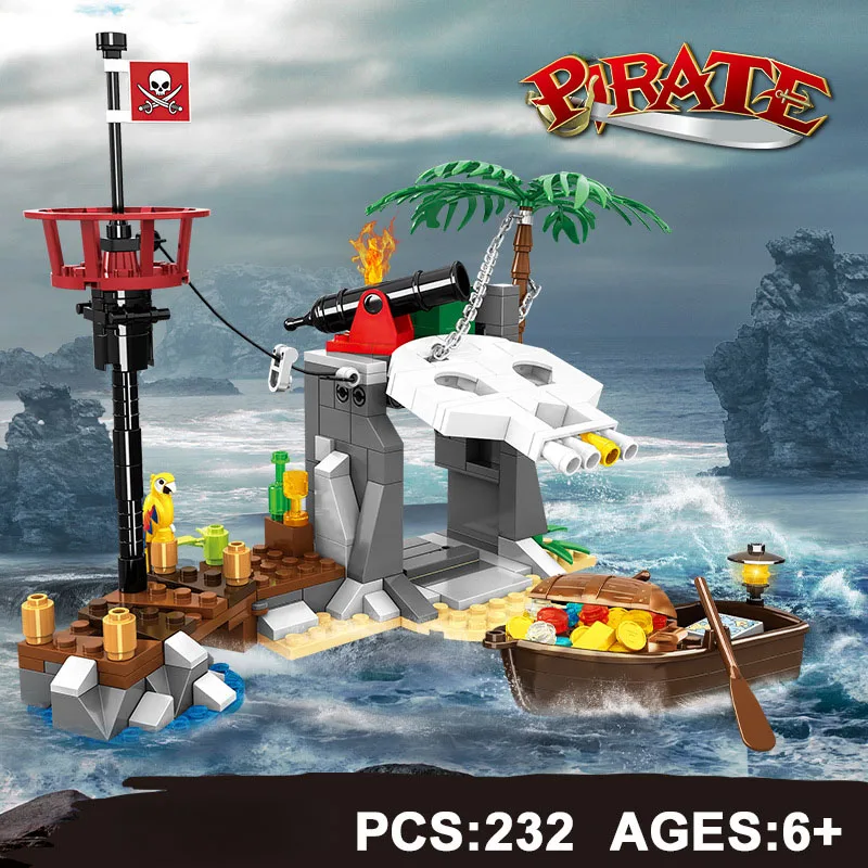 

Мини-лодка на пиратский остров, приключения, блок «сделай сам», пушка, кокосовое дерево, Строительный кирпич, игрушка для мальчиков и детей