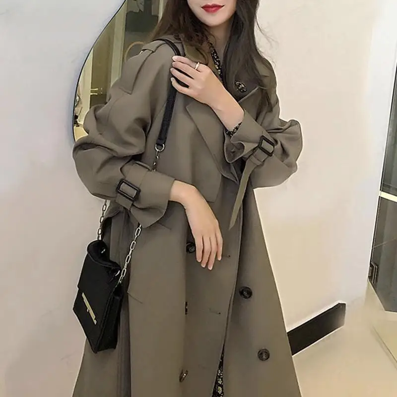 

Solid Advanced Sense Women Overcoat Autumn Belt Chic Trench Mid Length Version Windbreaker Fashion Clothing Female Coat