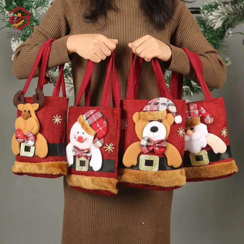 

1Pc Santa Claus Snowman Deer Gift Bag Children's Gift Bag Candy Bag Christmas Handbag Merry Christmas Decor Hand Package Bag