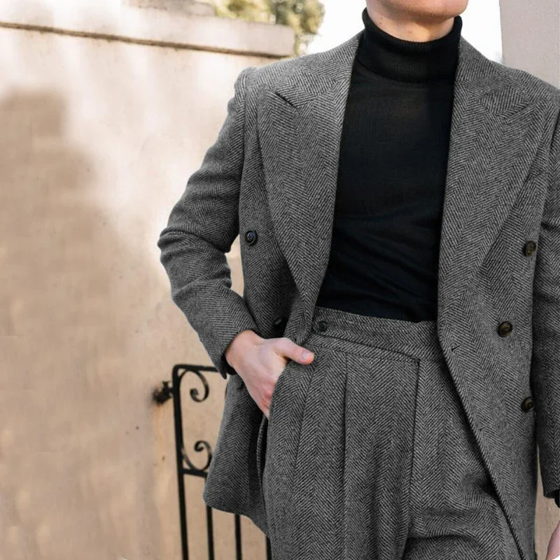Men's Wedding Suit Herringbone Double Breasted Formal Men's Lapel Men's Suit 2 Piece Men's Full Suit Elegant Slim Fit
Men's Wedding Suit Herringbone Double Breasted Formal Men's Lapel Men's Suit 2 Piece Men's Full Suit Elegant Slim Fit