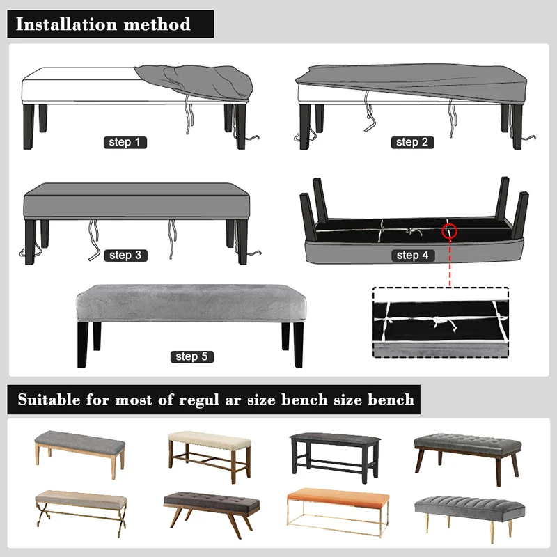 Housse de banc élastique en tissu polaire, antidérapante, amovible, lavable, pour siège de maison, salon, chambre à coucher, salle de Piano Housse de banc élastique en tissu polaire, antidérapante, amovible, lavable, pour siège de maison, salon, chambre à coucher, salle de Piano