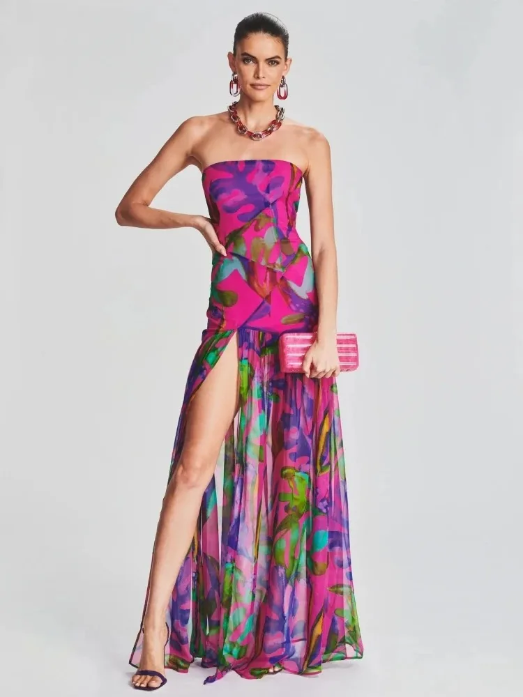 New Print Strapless Mesh Patchwork Slit Long Dress Women Sexy Sleeveless Printed Split Colorful Vacation Maxi Party Vestidos
New Print Strapless Mesh Patchwork Slit Long Dress Women Sexy Sleeveless Printed Split Colorful Vacation Maxi Party Vestidos