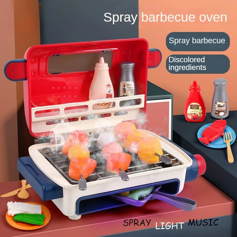 

Children BBQ Grill Kitchen Toys Mini Electric Barbecue Game Simulation Play Foods Cooking Music Light Pretend Play Toys for Kids