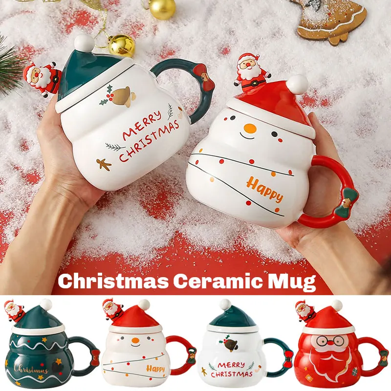 

Ceramic Mug Christmas Cup Santa Claus Figurines Christmas Mugs With Lid And Spoon 480ml Milk Coffee Cup With Xmas Gift Box