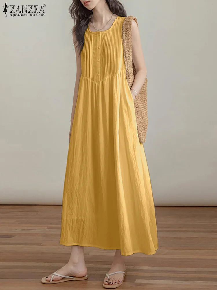 ZANZEA Holiday Sleeveless Pleated Vestidos Korean Fashion Solid Long Dress 2024 Summer Loose Sundress Casual Beach Tank Dresses
ZANZEA Holiday Sleeveless Pleated Vestidos Korean Fashion Solid Long Dress 2024 Summer Loose Sundress Casual Beach Tank Dresses