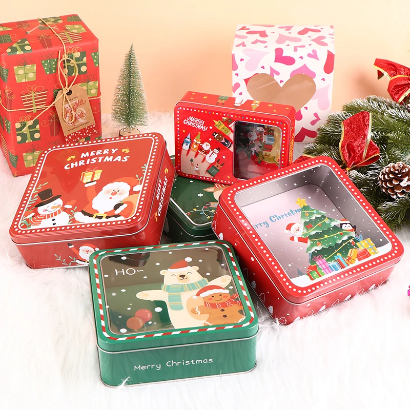 

1 шт. Рождественская коробка для конфет, миниатюрная жестяная коробка, герметичная банка, органайзер для ювелирных изделий, подарок, конфеты, печенье для выпечки, для дома, Рождества