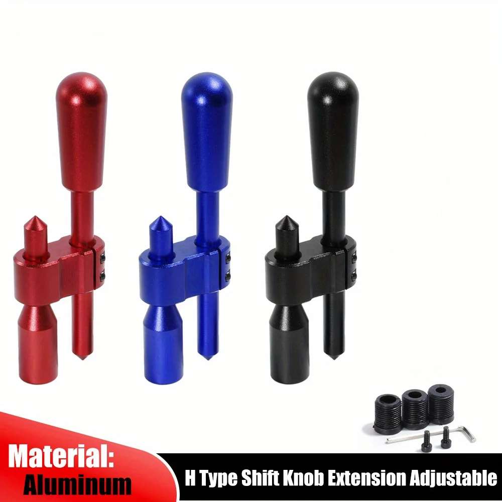 

Car Aluminum H Type Shift Knob Extension Adjustable Extender Gear Shifter with Gear Knob Three Adapters Blue/red/black