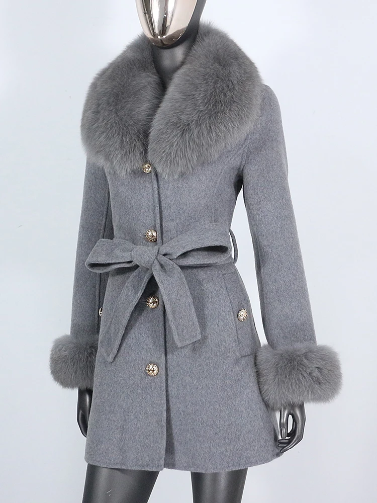 New Real Fur Coat Winter Jacket Women Natural Fox Fur Collar Cuffs Belt Cashmere Wool Woollen Ladies Outerwear Streetwear 5 Mallzona New Real Fur Coat Winter Jacket Women Natural Fox Fur Collar Cuffs Belt Cashmere Wool Woollen Ladies Outerwear Streetwear Mallzona