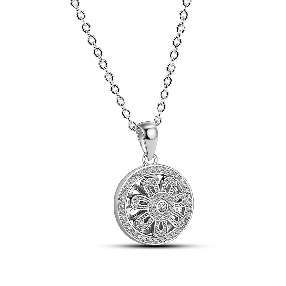 

Fashion Rotate Tiny Windmill Chrysanthemum Pendant Necklace 925 Sterling Silver Shining Choker Chain For Women Jewelry Gift