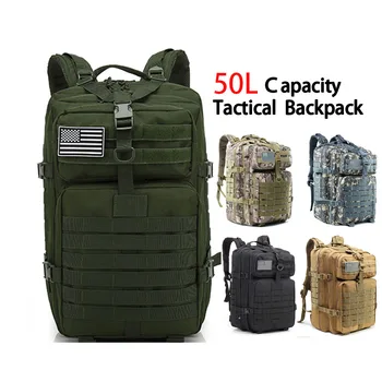 Mens Large Capacity Tactical Backpack 50L Army Military 3P Softback Outdoor Waterproof Bug Rucksack Hiking Camping Hunting Bag