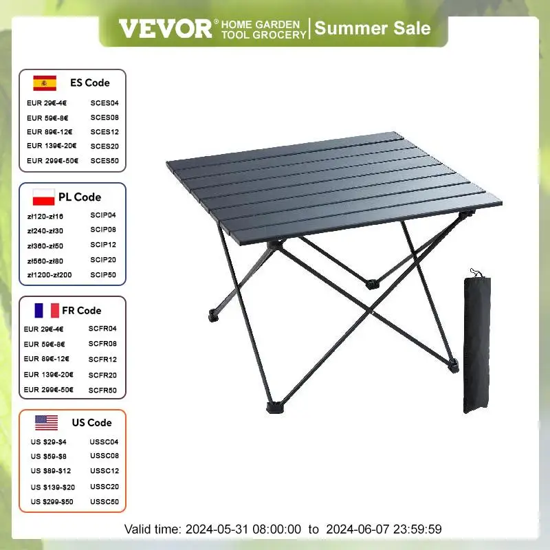 VEVOR Folding Camping Table Outdoor Portable Tables Lightweight Foldable Compact Picnic Table with Carry Bag For Beach & Travel
VEVOR Folding Camping Table Outdoor Portable Tables Lightweight Foldable Compact Picnic Table with Carry Bag For Beach & Travel