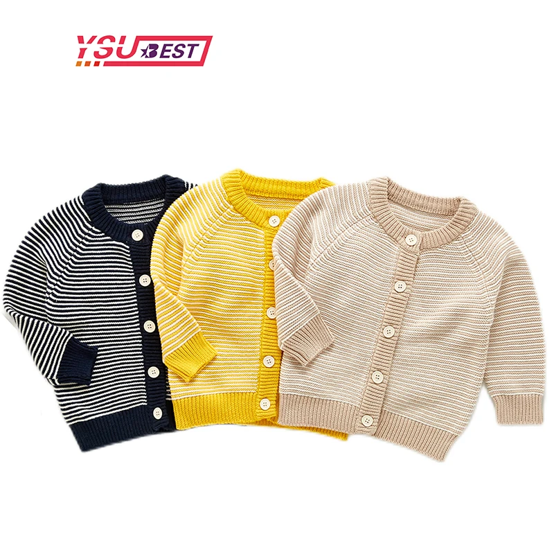 

Fashion Spring Autumn Boy Knitwear Coat Toddler Stripe Cardigans Baby Cotton Long-sleeve A Row Of Buttons Round Neck Sweater