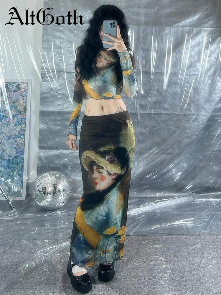 AltGoth Aesthetic Y2k 2 Piece Suit Women Mall Gothic Cyber Punk Vintage Long Sleeve Tee Tops High Waist Slim Skirt Sets Female
AltGoth Aesthetic Y2k 2 Piece Suit Women Mall Gothic Cyber Punk Vintage Long Sleeve Tee Tops High Waist Slim Skirt Sets Female