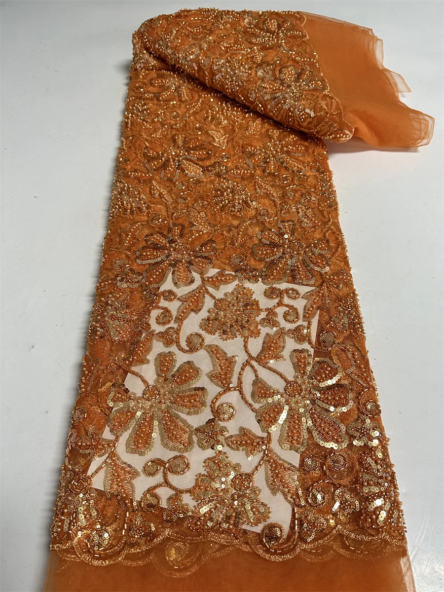 Luxury African Handmade Beads Sequins Lace Fabric 2024 High Quality French Groom Embroidery Nigerian Net Lace Fabrics For Sewing 
Luxury African Handmade Beads Sequins Lace Fabric 2024 High Quality French Groom Embroidery Nigerian Net Lace Fabrics For Sewing