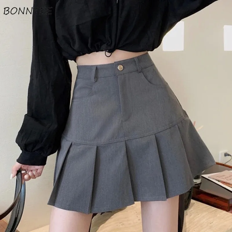 

Mini Skirts for Women Summer Hot Girls Clothing Preppy Style Fashion Pleated Design Solid High Waist All-match Young Simple Chic