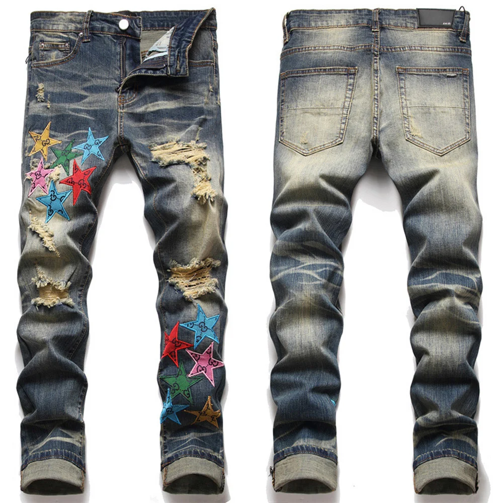 2023 European Trend Jean Letter Star Men Embroidery Patchwork Ripped s Brand Motorcycle Pant Mens Skinny s
2023 European Trend Jean Letter Star Men Embroidery Patchwork Ripped s Brand Motorcycle Pant Mens Skinny s