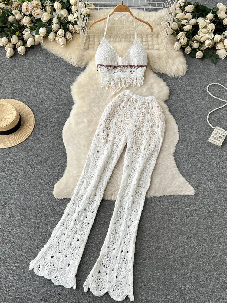 YuooMuoo Women Two Piece Suits Vacation Fashion Sexy Beach Crochet Sets White Khaki Chest Padded Vests + Long Trousers
YuooMuoo Women Two Piece Suits Vacation Fashion Sexy Beach Crochet Sets White Khaki Chest Padded Vests + Long Trousers