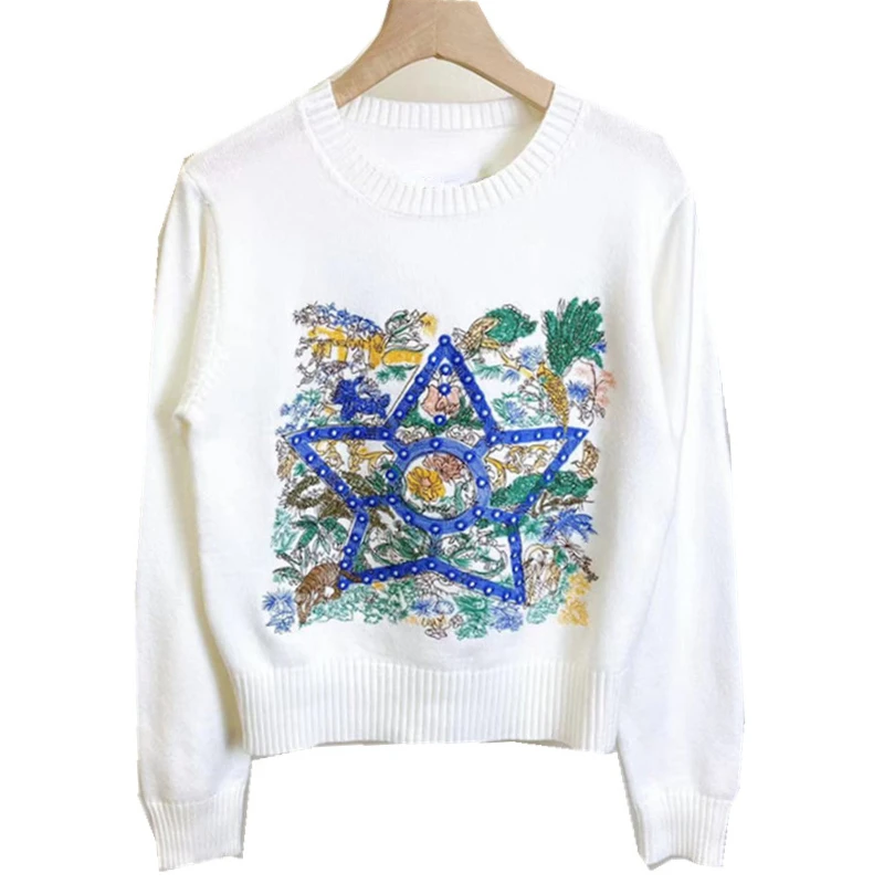 Embroidery Knitwear Pullover women Five Point Star Long Sleeve Top Winter New Style sweaters
Embroidery Knitwear Pullover women Five Point Star Long Sleeve Top Winter New Style sweaters