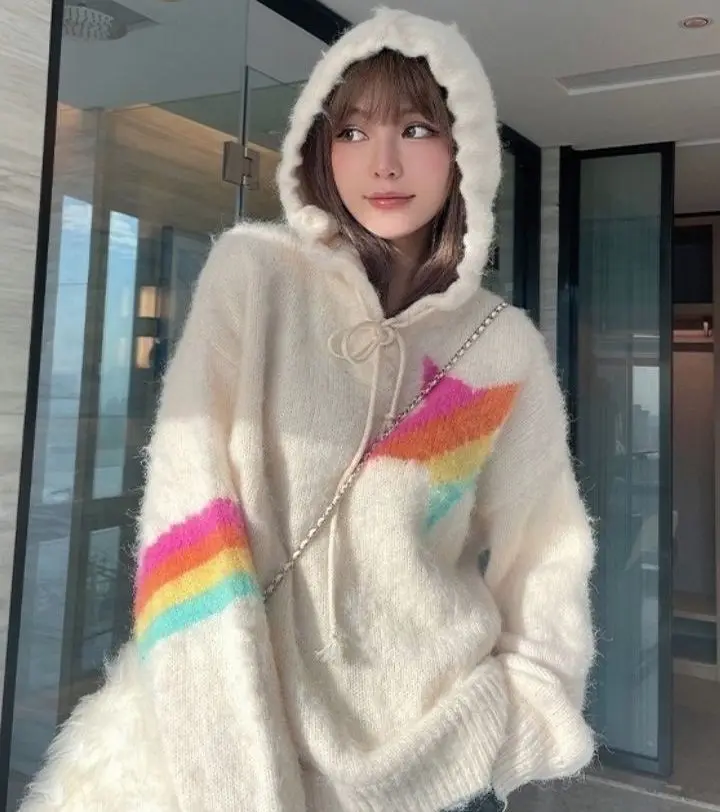 Rainbow Star Knitted Hoodie Sweater Woman Kawaii Sweet Girl College Fluffy Wool Fashion Korean Sweater Autumn Loose Clothing
Rainbow Star Knitted Hoodie Sweater Woman Kawaii Sweet Girl College Fluffy Wool Fashion Korean Sweater Autumn Loose Clothing