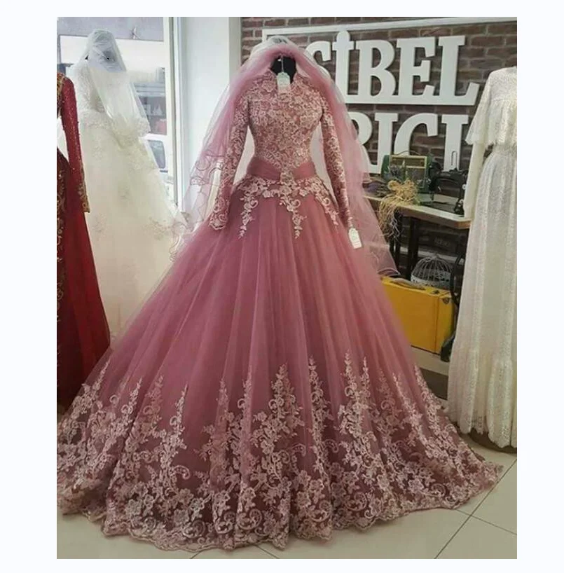 Haute Couture Pink Long Sleeve Embroidery The Bride Dress With High Neck Tulle Floor-Length Sweep Train Bespoke Wedding Dress
Haute Couture Pink Long Sleeve Embroidery The Bride Dress With High Neck Tulle Floor-Length Sweep Train Bespoke Wedding Dress