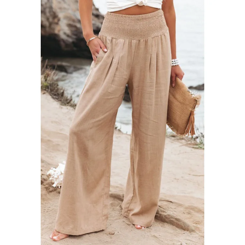 Spring and summer elastic waist casual sports pants for women, elegant wide-leg straight solid color loose trousers
Spring and summer elastic waist casual sports pants for women, elegant wide-leg straight solid color loose trousers