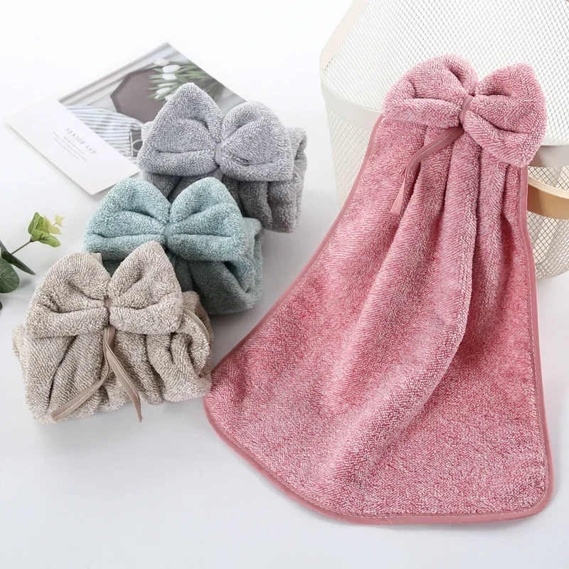 

New Bowknot Coral Velvet Hand Towels for Kitchen Bathroom Microfiber Soft Quick Dry Absorbent Cleaning Cloths Home Terry Towels