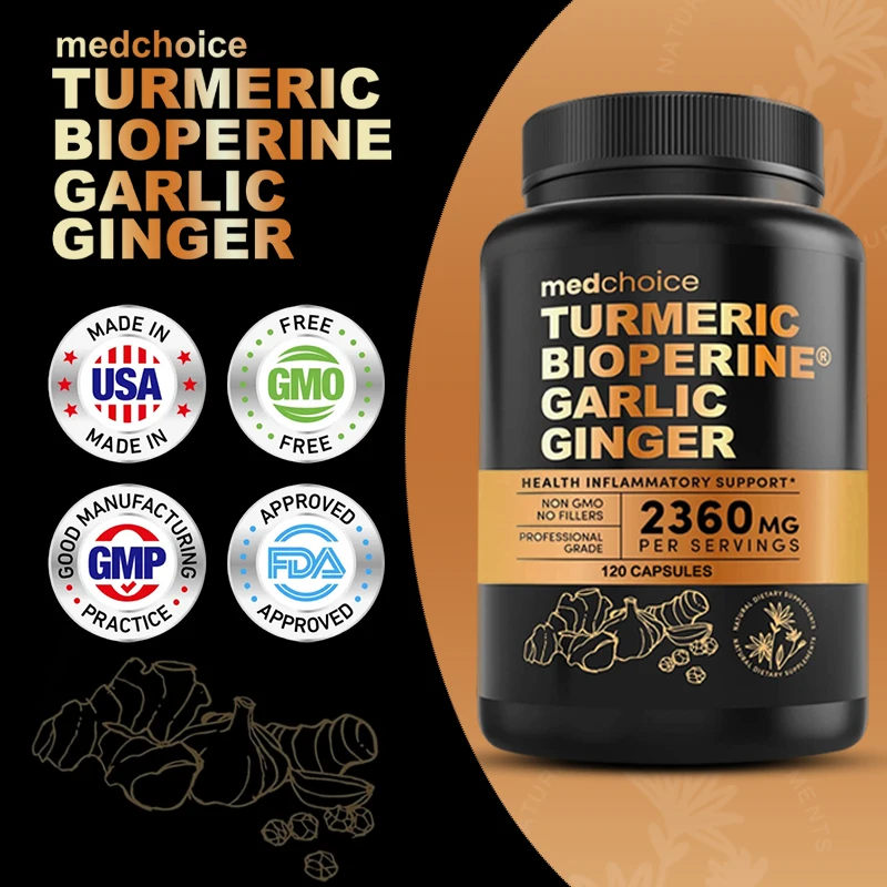 Curcumin supplement contains natural organic garlic and black pepper for better absorption
Curcumin supplement contains natural organic garlic and black pepper for better absorption