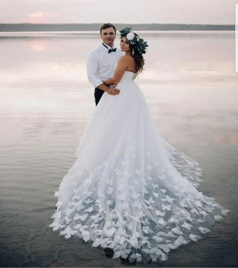 

Romantic A Line Wedding Dress Princess Ball Gowns Strapless Sweetheart Robe de mariée Sweep Train Bride Gown Vestidos De Novia