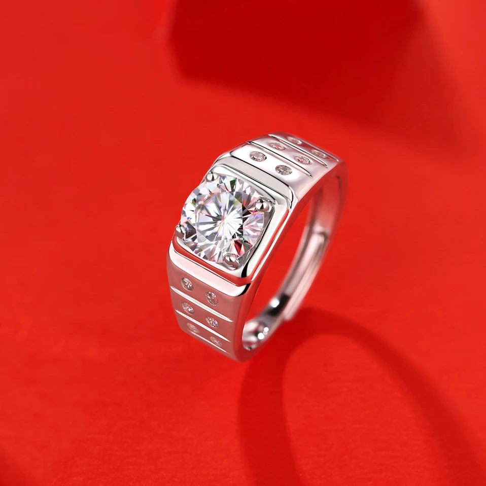

LECLAT Муассанит бриллиант обручальное кольцо для мужчин 2 карата с изменяемым размером 925 пробы Серебряное белое золото