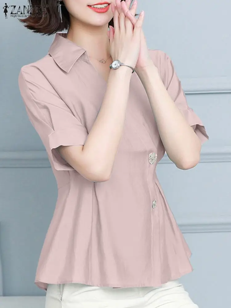 Элегантная офисная блузка ZANZEA, Корейская шикарная женская рубашка, модные топы с пышными короткими рукавами, летняя блузка на пуговицах и талии, туника, 2024
Элегантная офисная блузка ZANZEA, Корейская шикарная женская рубашка, модные топы с пышными короткими рукавами, летняя блузка на пуговицах и талии, туника, 2024