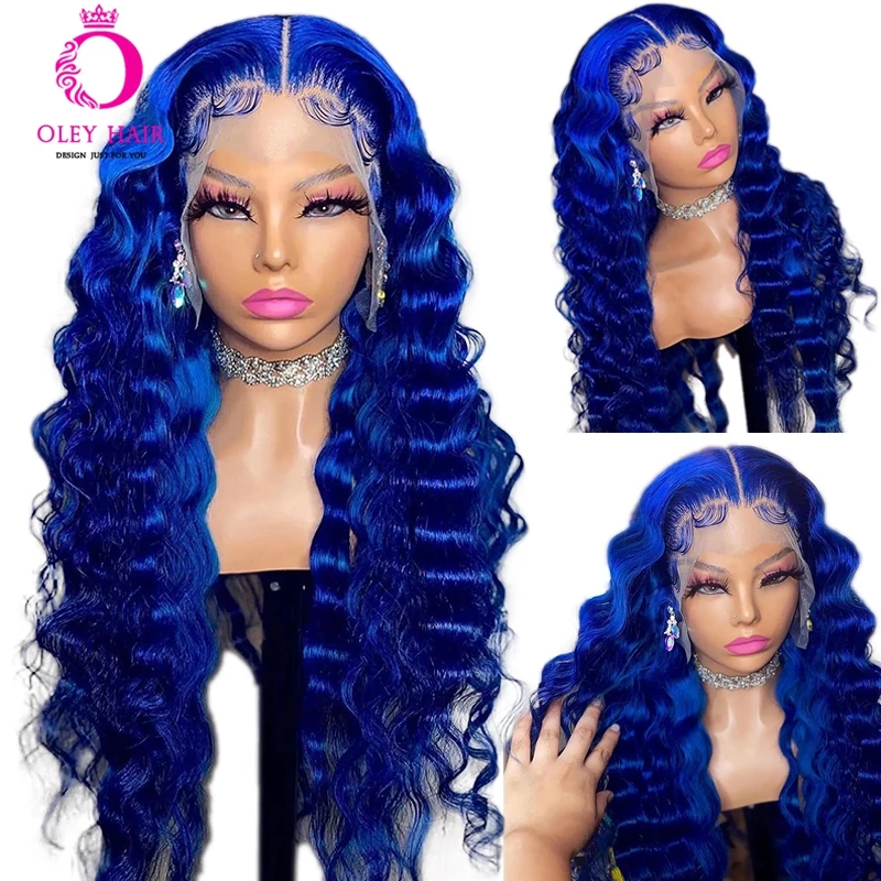 Blue Colored Synthetic 13x4 Lace Front Wig Loose Deep Wave With Per Plucked 30 Inch Drag Queen Cosplay For Women 180 Density 
Blue Colored Synthetic 13x4 Lace Front Wig Loose Deep Wave With Per Plucked 30 Inch Drag Queen Cosplay For Women 180 Density